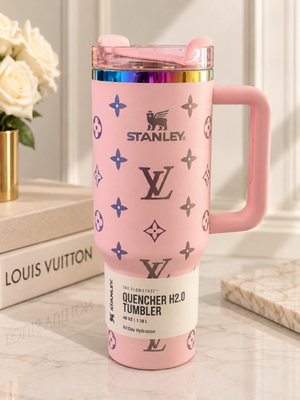 Stanley Pink & Gold Multicolor 40 OZ Tumbler with Handle